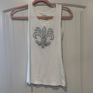 INC International Concepts White Tank Top with Embellished Fleur-de-Lis